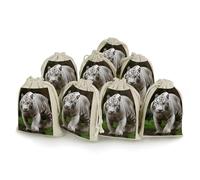 LKHDS 8PCS Drawstring Bags, Majestic White Bengal Tiger Cotton Storage Bags for Home, Reusable Jewelry Pouch Portable Bunches Pocket for Party Wedding Christmas Gift Bag