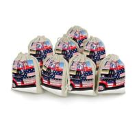 LKHDS 8PCS Drawstring Bags, Patriotic Truck Cotton Storage Bags for Home, Reusable Jewelry Pouch Portable Bunches Pocket for Party Wedding Christmas Gift Bag