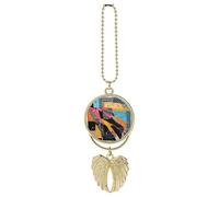 LKHDS A Colorful Quilt Car Pendant, Rear View Mirror Hanging Ornament, Auto Decor for Rearview Mirror, Keychain Golden-style