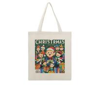 LKHDS Aesthetic Canvas Tote Bag for Women, 15.8"x13.4" Cotton Reusable Grocery Bags with Pattern, Cute Beach Bags Christmas Chorus Shoulder Bag for Shopping, Work, Beach, Vacation