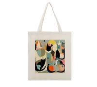 LKHDS Aesthetic Canvas Tote Bag for Women, 15.8"x13.4" Cotton Reusable Grocery Bags with Pattern, Cute Beach Bags Mid-Century Modern Art Cat Shoulder Bag for Shopping, Work, Beach, Vacation