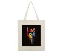 LKHDS Aesthetic Canvas Tote Bag for Women, 15.8"x13.4" Cotton Reusable Grocery Bags with Pattern, Cute Beach Bags Love Is Love Shoulder Bag for Shopping, Work, Beach, Vacation