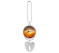 LKHDS Aircraft Plane at Sunset Car Pendant, Rear View Mirror Hanging Ornament, Auto Decor for Rearview Mirror, Keychain Silver-style