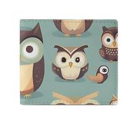 LKHDS Animal Cartoon Owls Cute Bifold Wallet with ID Window, Leather Slim Wallet Easy Access Compact Purse for Men Women