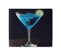 LKHDS Blue Cocktail Bifold Wallet with ID Window, Leather Slim Wallet Easy Access Compact Purse for Men Women
