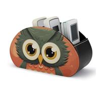 LKHDS Cartoon Owl on Orange Background Remote Control Holder with 5 Compartments, Space Saver Desktop Organizer for Brush Pen, Stylish Leather TV Remote Box for Bedside Table/Office Desk