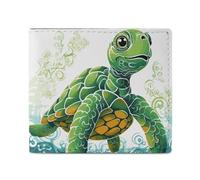 LKHDS Cartoon Turtle Pattern Bifold Wallet with ID Window, Leather Slim Wallet Easy Access Compact Purse for Men Women