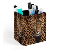 LKHDS Depict A Leopard Leather Square Pens Pencils Holder Cup Personalized Office Desk Pen Holder Makeup Brush Holder Desktop Organizer Storage Case Stationery for Home Office Supplies