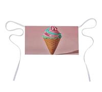 LKHDS Fashion Printed Apron with Pockets Multifunctional Waterproof Half-length Apron Beautiful Ice Cream Printed Apron for Kitchen Cooking And Baking, White, 30x60cm