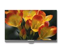 LKHDS Slim Aluminum Alloy Business Card Holder Freesia Beautiful Plant Flower Pocket Business Card Case Portable Business Card Wallet Business Card Holders Handheld Card Box for Women Men, style, One