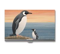 LKHDS Slim Aluminum Alloy Business Card Holder Hand Drawn Penguin Pocket Business Card Case Portable Business Card Wallet Business Card Holders Handheld Card Box for Women Men, style, One Size