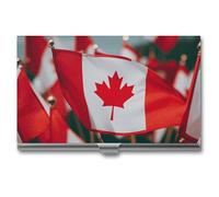 LKHDS Slim Aluminum Alloy Business Card Holder Many Small Canadian Flags Pocket Business Card Case Portable Business Card Wallet Business Card Holders Handheld Card Box for Women Men, style, One Size