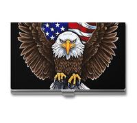 LKHDS Slim Aluminum Alloy Business Card Holder USA Flag Patriotic Eagle Pocket Business Card Case Portable Business Card Wallet Business Card Holders Handheld Card Box for Women Men, style, One Size