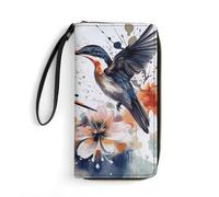 LKHDS Small Leather Bag with Wristlet Art with Lily Flowers Birds Watercolor Printed Genuine Leather Wallet for Men And Women Exquisite And Personalized Portable Wallet, white, 19.7x10.5cm