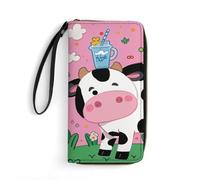 LKHDS Small Leather Bag with Wristlet Cartoon Milk Cow Printed Genuine Leather Wallet for Men And Women Exquisite And Personalized Portable Wallet, white, 19.7x10.5cm