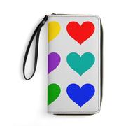 LKHDS Small Leather Bag with Wristlet Colorful Rainbow Hearts Printed Genuine Leather Wallet for Men And Women Exquisite And Personalized Portable Wallet, white, 19.7x10.5cm