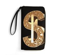 LKHDS Small Leather Bag with Wristlet Gold Dollar Sign Printed Genuine Leather Wallet for Men And Women Exquisite And Personalized Portable Wallet, white, 19.7x10.5cm