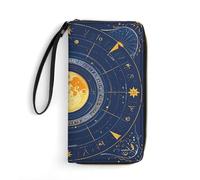 LKHDS Small Leather Bag with Wristlet Moon Phase Sun Zodiac Mystic Astrology Printed Genuine Leather Wallet for Men And Women Exquisite And Personalized Portable Wallet, white, 19.7x10.5cm