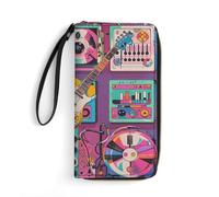 LKHDS Small Leather Bag with Wristlet Music Theme Guitar Printed Genuine Leather Wallet for Men And Women Exquisite And Personalized Portable Wallet, white, 19.7x10.5cm