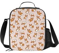 LKHVGY Corgi Dogs Pattern Kids Insulated LunchBag Small Cute Thermal Tote Bag Built Back to School LunchBags with Water Bottle Holder Shoulder Strap for Teens Girls Boys