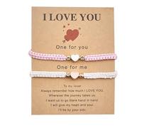 LKingel 2pcs Love Matching Couple Bracelets Hand Knit Adjustable Pink Promise Friendship Bracelet Bff Couple Bracelets for Her/Him, L, alloy, no gemstone