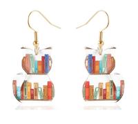Lkingel Animals Bookcase Earrings Cat Dog Book Earrings For Women Acrylic Bookshelf Earrings Book Lovers Dangle Earrings Book Lovers GiftsTeacher Earrings for Women, Acrylic, No Gemstone
