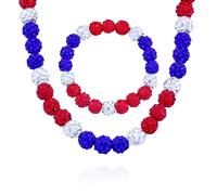 LKingel Baseball Necklaces & Bracelets - Multicolor Rhinestone Disco Ball Bead Ice Collection - Adult Sports Fans, Female - Zinc, 16-20 Inch Necklace & 7 Inch Bracelet, Zinc, Rhinestone