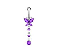 LKingel Belly Button Rings for Women Dangle Belly Button Rings 14G 316L Stainless Steel Butterfly Belly Rings Cubic Zirconia Butterfly Dangle Navel Rings Dangle Belly Button Rings Body Piercing