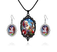 LKingel Christmas Cameo Necklace Earrings Set for Women Vintage Crystal Glass Dangle Earrings Punk Santa Snowman Pendant Necklaces Fashion Oval Christmas Earrings Necklace Set Xmas Jewelry Stocking