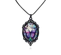 LKingel Gothic Cross Glass Pendant Necklace for Women Punk Vintage Black Dark Oval Cameo Necklace Halloween Jewelry for Women, Metal, No Gemstone