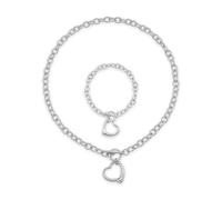 LKingel Puffs Heart Choker Necklace Bracelet Set for Women Gold/Silver Heart Pendant Necklace Bracelet Punky Pledge Necklace Bracelet Set Dainty Chunky Link Chain Choker Necklaces for Women, L, Zinc