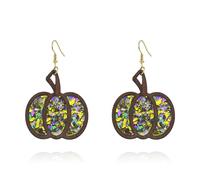 LKingel Pumpkin Wooden Dangle Earrings Lightweight Fall Acrylic Glitter Pumpkin Earrings Thanksgiving Halloween Drop Earrings Jewelry Accessory, Wood, No Gemstone