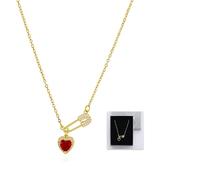 LKingel Safety Pin Necklaces for Women Trendy Gold Safety Pin Pendant Necklace Colorful Cubic Zirconia Heart Choker Necklace with Box Refugee Charms Teens Simple Meaningful Minimalist Jewelry, L