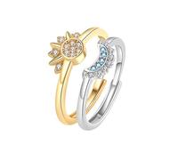 Lkingel Sun and Moon Rings Set for Women, 14K Gold Plated Adjustable Celestial Sun and Moon Stackable Rings for Friendship Pact, Matching Rings for Girls, Metal, No Gemstone