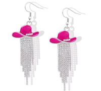 LKingel Western Cowgirl Cowboy Hat Earrings for Women Rhinestone Tassel Dangle Earring Boho Cowboy Hat Earring Country Concert Rodeo Outfits Jewelry Gift, Metal