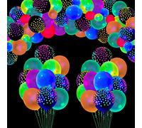 LKITMIUT 109 Pack UV Neon Balloons Light Up Glow in The Dark Blacklight Reactive Fluorescent Polka Dot Latex Party Supplies Black Lights Assorted Colors