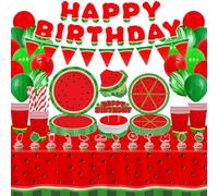 LKITMIUT 164 Pack Watermelon Party Supplies Watermelon Theme Decor One In A Melon Party Decorations Fruit Tableware Set - Cartoon Melon Plates, Balloons, Banners, Tablecloth, Napkins Serves 20