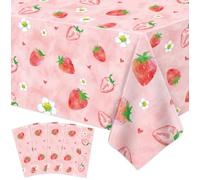 LKITMIUT 4 Pcs Strawberry Tablecloth Berry Sweet One Table Covers Fruit Theme Party Table Cloth Strawberry Birthday Decorations Fruit Party Supplies Berry First Birthday Decor 86 x 51 Inch