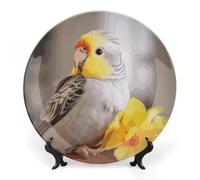 LKJTRF 6inch Ceramic Decorative Plates Cute Cockatiel Bone China Decorative Plates with Display Stand Handmade Ceramic Ornament for Home Kitchen Bedroom Decorative Ornaments