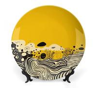 LKJTRF 6inch Ceramic Decorative Plates Mustard Yellow And Black Bone China Decorative Plates with Display Stand Handmade Ceramic Ornament for Home Kitchen Bedroom Decorative Ornaments