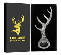 LKKCHER Deer Reindeer Antlers Beer Bottle Opener, Father's Day & Christmas Gifts for Men, Women & Hunters, Dark Silver