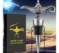 LKKCHER DESIGN Aladdin Magic Lamp Wine Stopper, Birthday Gifts Christmas Gifts Wine Gifts for Men Father Women, Bottle Stoppers for Wine Champagne, Wine Saver, Wine Accessories, Dark Silver