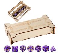 LKKCHER DESIGN D&D 7Pcs Polyhedral Dice with Box, Fantasy Pterosaur Dice Storage Box, Wooden Board Game Container, Role Playing Games Accessories, Tabletop Gaming Case, Presents for DND Gamer