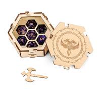 LKKCHER DESIGN Dice Storage Case, 7 D&D Polyhedral Dice, Wooden Board Game Storage Box, D20 Double Headed Dragon Dice Box with Warhammer, RPG Accessories, Tabletop Game Bundle, Gifts for DND Player