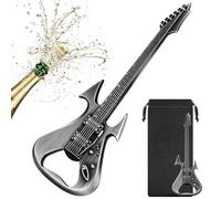 LKKCHER Guitar Bottle Opener, Music Gift for Men Women, Silver Guitar-Shaped Bar Accessory with Gift Bag, Ideal for Birthday, Fathers Day Christmas Pub Nights