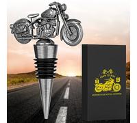 LKKCHER Motorcycle Wine Stopper, Motorbike Wine Gifts Father Day Gifts Christmas Gifts Birthday Gifts for Men Bikers, Bottle Stoppers for Wine Champagne, Dark Silver with Gift Box