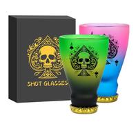 LKKCHER NOVELTY Spades Skull Pattern Personalised Glass Shot Glasses, 43ml Shot Cups Set of 2 with Gift Box, for Men, Women, Wedding & Party Durable and Reusable Shot Glasses for Home,Bars & Party
