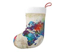 LKLDDPZB Abstract World Map Print Christmas Stocking, Xmas Santa Stockings For Presents, Holiday Hanging Decor For Christmas Tree Fireplace Party