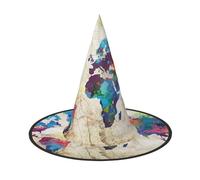 LKLDDPZB Abstract World Map Printed Halloween Witch Hat For Women And Men Pointy Hat Decoration Cosplay