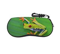 LKLDDPZB Animal Frog Leaf Leaves Print Ultra-Lightweight & Portable Soft-Shell Glasses Case (Horizontal Design) – Full-Frame Double-Sided Print With Chloroprene Rubber Material